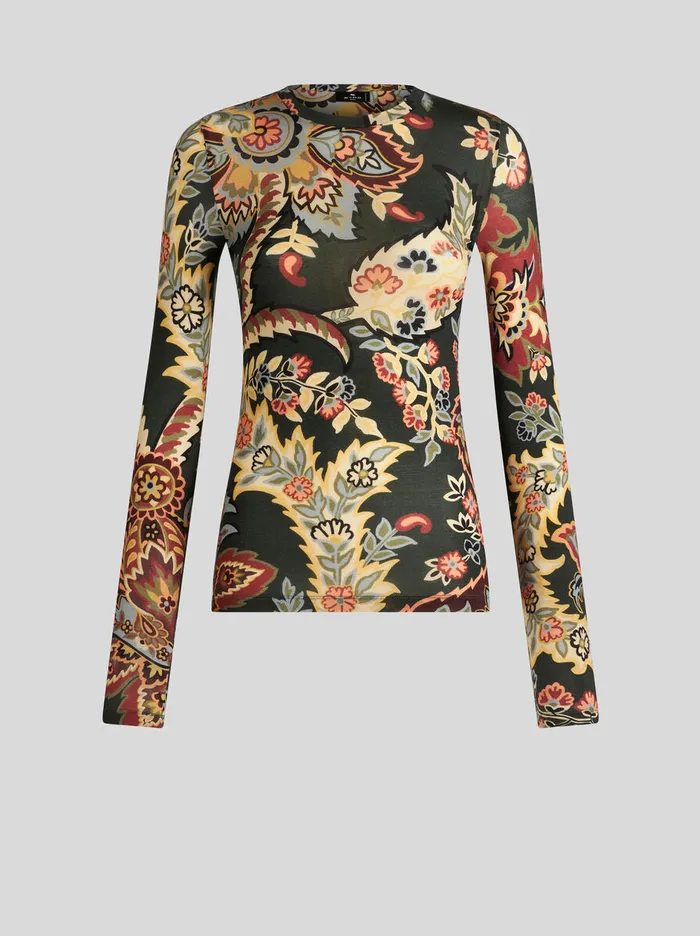 Women Etro Tops Paisley Jersey Top Dark Green