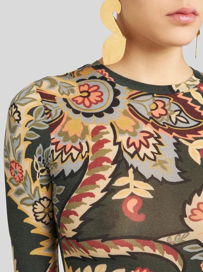Women Etro Tops Paisley Jersey Top Dark Green Women Etro Tops Paisley Jersey Top Dark Green