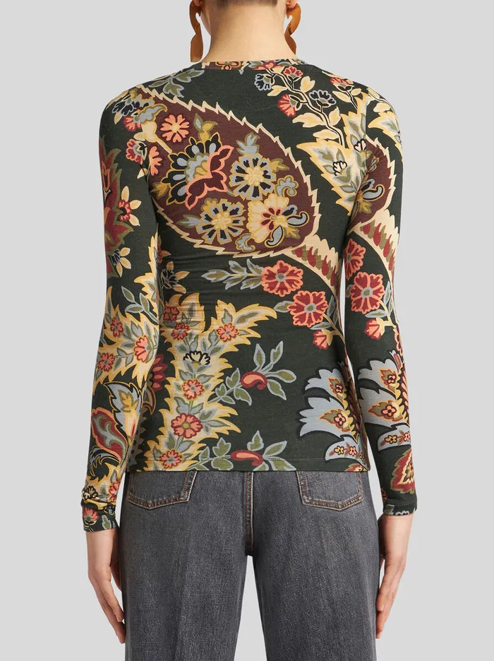 Women Etro Tops Paisley Jersey Top Dark Green Women Etro Tops Paisley Jersey Top Dark Green
