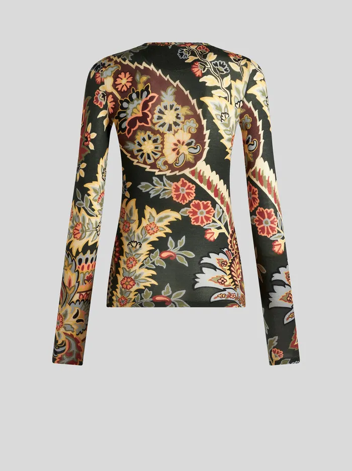 Women Etro Tops Paisley Jersey Top Dark Green Women Etro Tops Paisley Jersey Top Dark Green