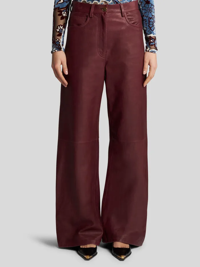 Women Etro Trousers Nappa Leather Baggy Trousers Burgundy Women Etro Trousers Nappa Leather Baggy Trousers Burgundy