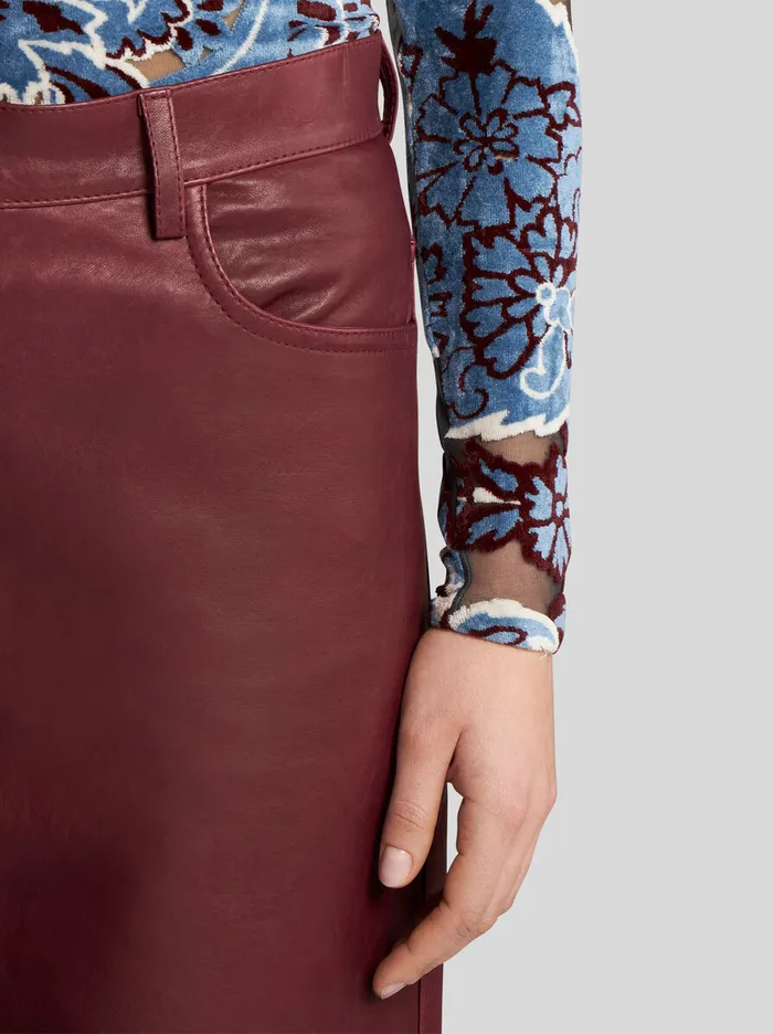 Women Etro Trousers Nappa Leather Baggy Trousers Burgundy Women Etro Trousers Nappa Leather Baggy Trousers Burgundy