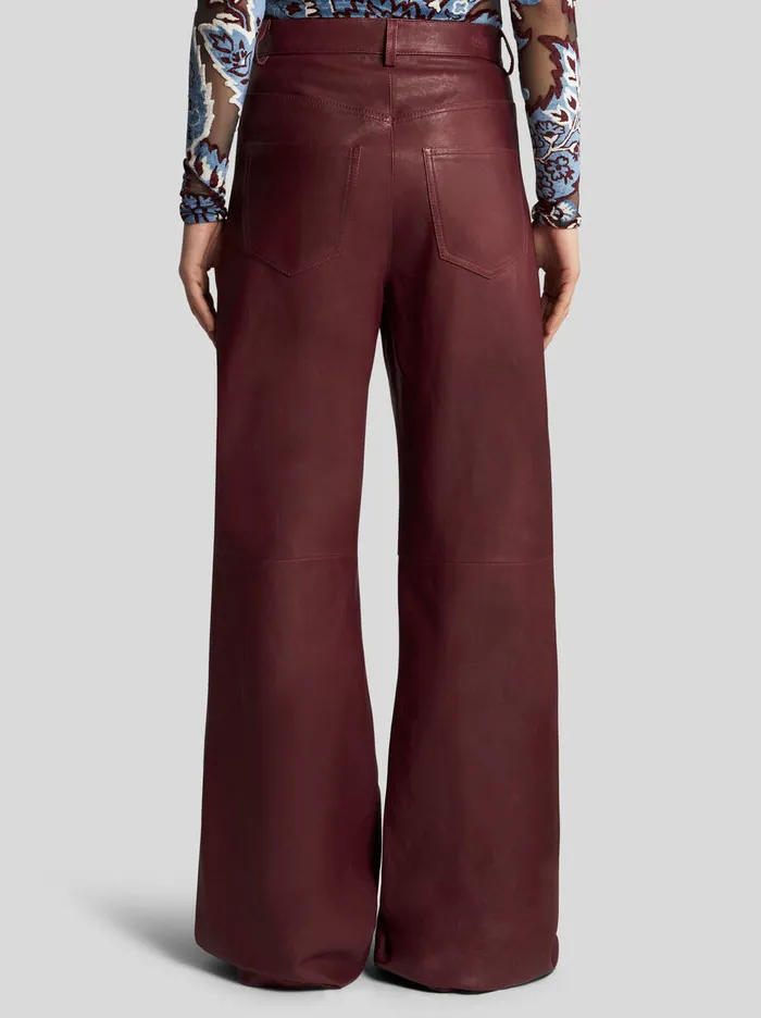Women Etro Trousers Nappa Leather Baggy Trousers Burgundy Women Etro Trousers Nappa Leather Baggy Trousers Burgundy