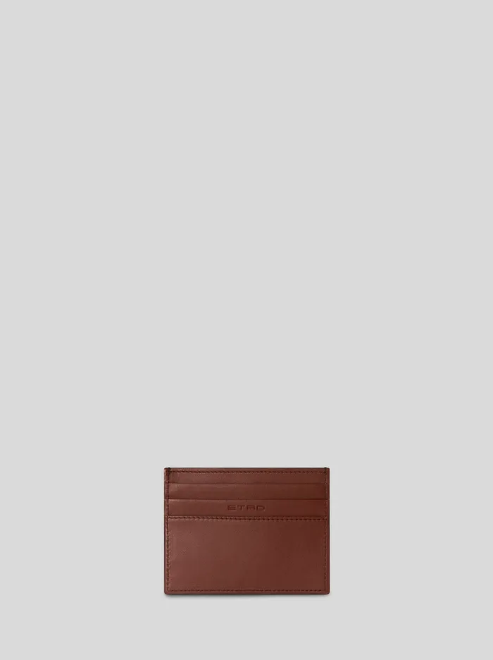 Women Etro Wallets And Credit Card Holder Leather Credit Card Holder With Pegaso Brown