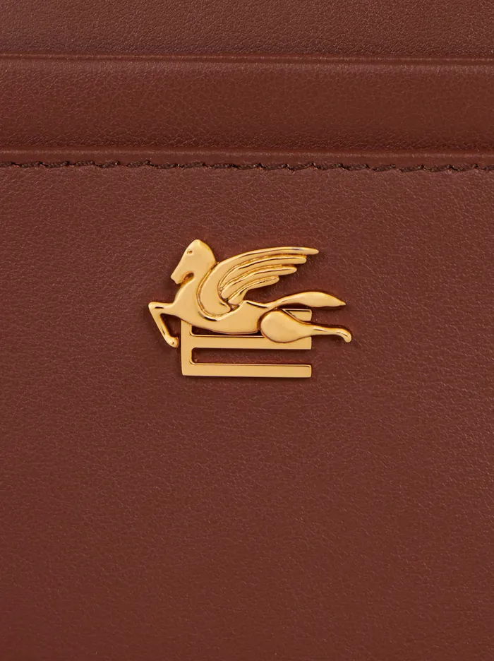 Women Etro Wallets And Credit Card Holder Leather Credit Card Holder With Pegaso Brown
