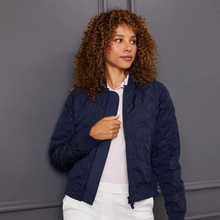 Women GFORE Blue Rib Collar Embossed Bomber Golf Jacket