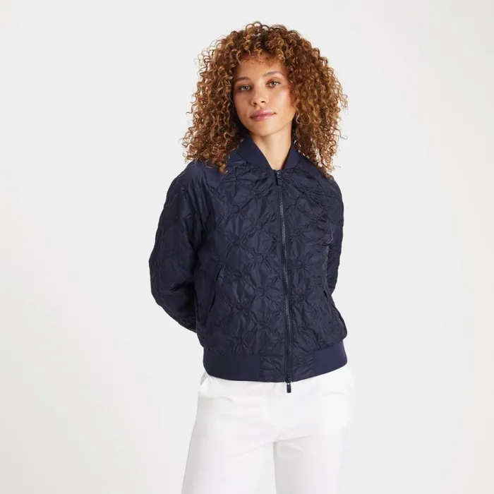 Women GFORE Blue Rib Collar Embossed Bomber Golf Jacket