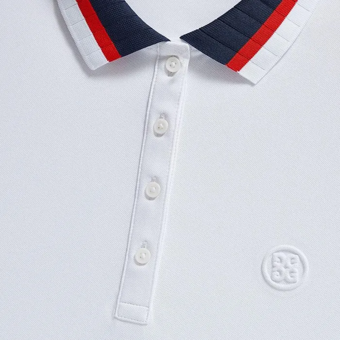 Women GFORE White Pleated Collar Tech Piqu Golf Polo Women GFORE White Pleated Collar Tech Piqu Golf Polo