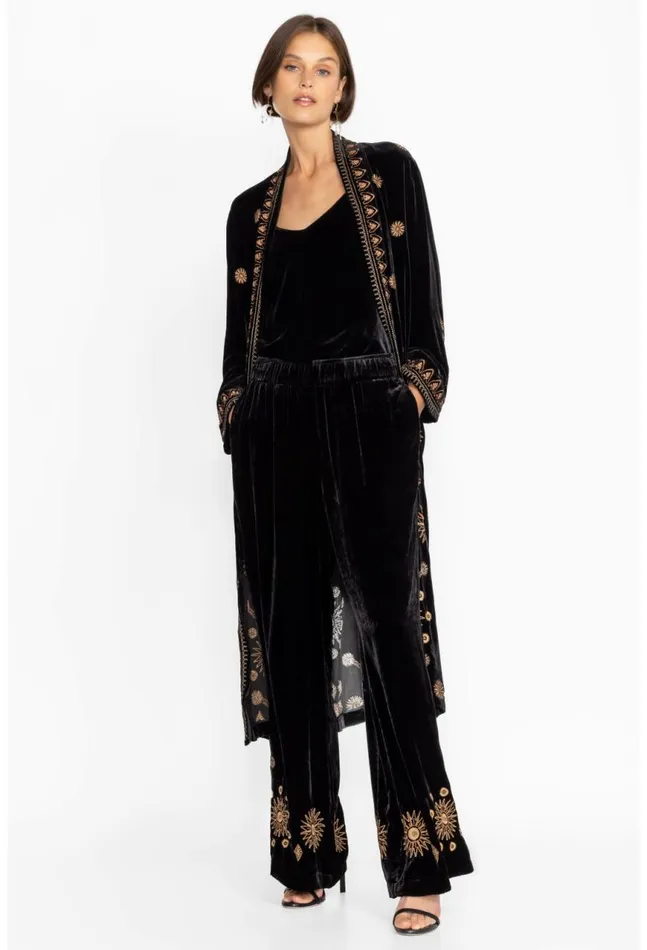 Women Heidi Velvet Wide Leg Pant Black Johnny Was Bottoms