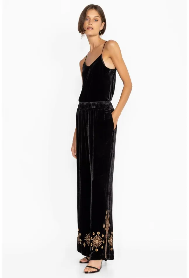 Women Heidi Velvet Wide Leg Pant Black Johnny Was Bottoms
