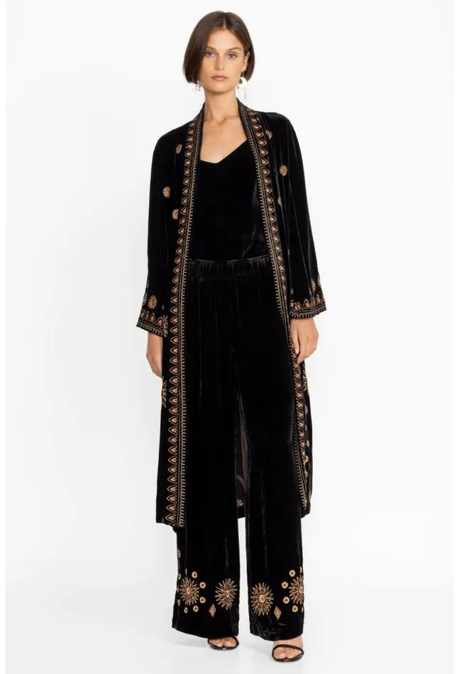 Women Heidi Velvet Wide Leg Pant Black Johnny Was Bottoms
