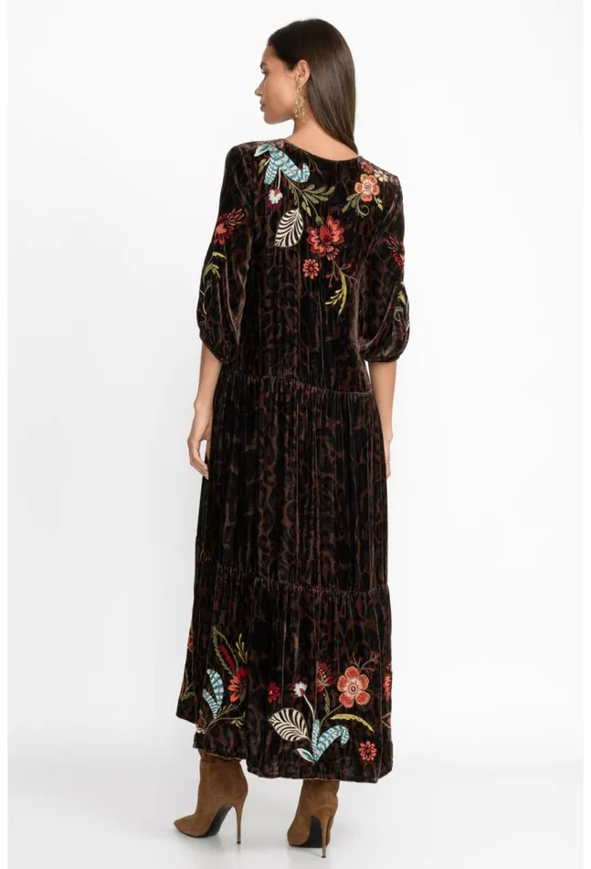 Women Isabella Velvet Tiered Dress French Leopard Johnny Was Dresses