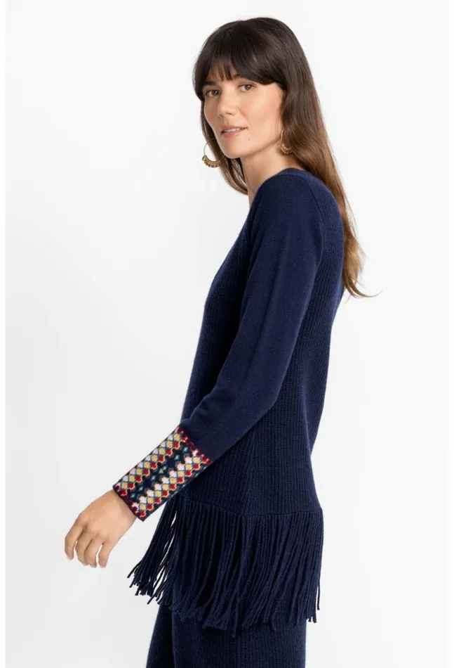 Women Isadora Fringe Top Navy Johnny Was Tops