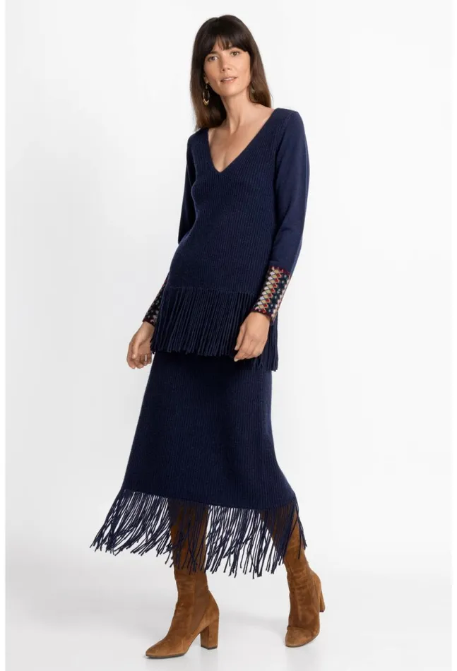 Women Isadora Fringe Top Navy Johnny Was Tops