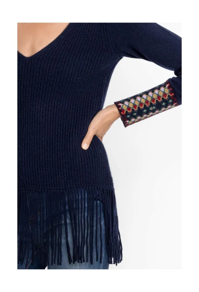 Women Isadora Fringe Top Navy Johnny Was Tops