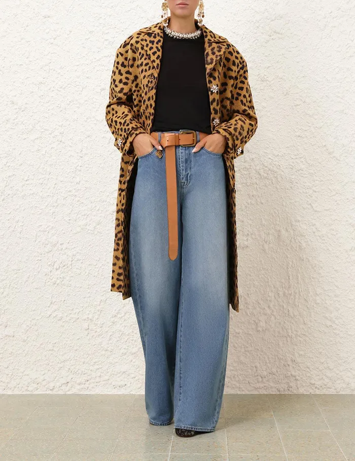 Women Jackets and Coats Zimmermann Crush Jacquard Barrel Coat Leopard