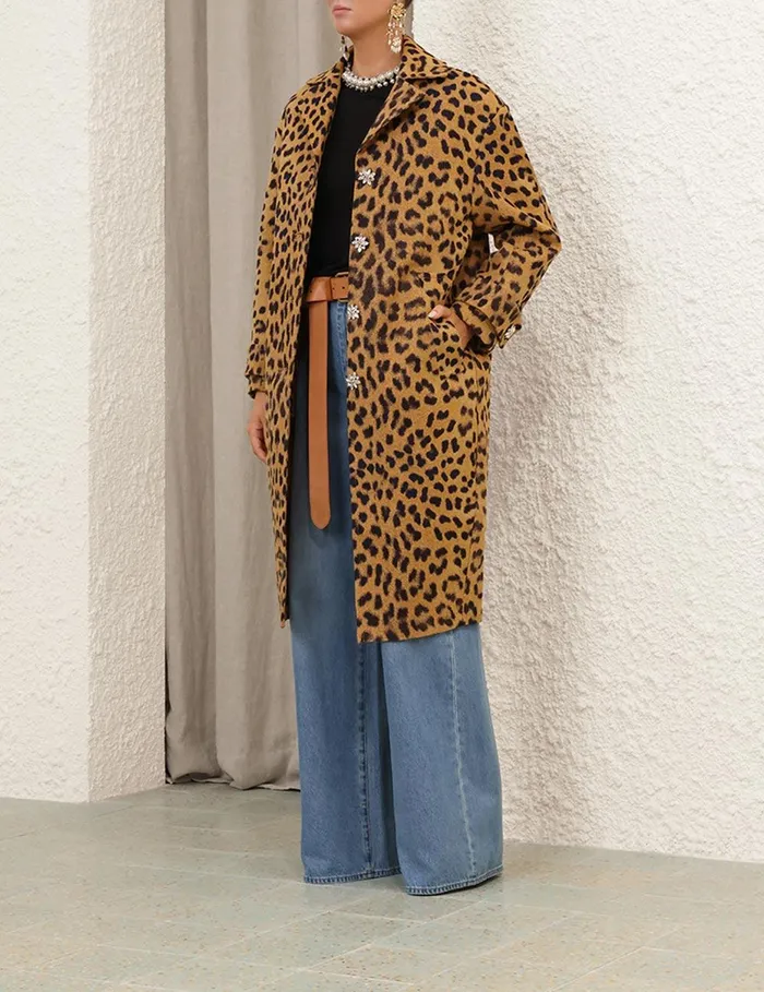 Women Jackets and Coats Zimmermann Crush Jacquard Barrel Coat Leopard