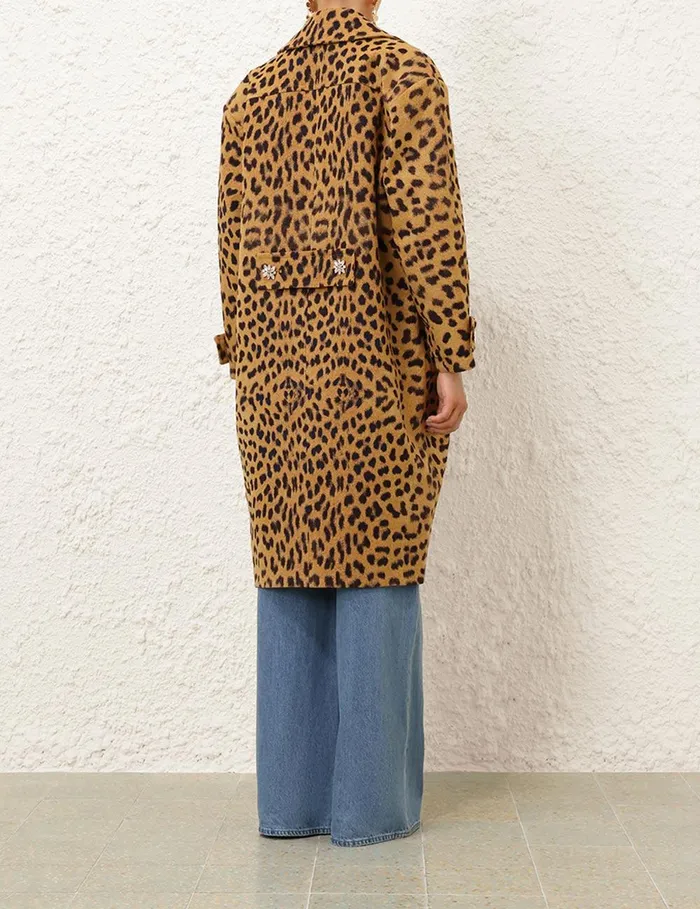Women Jackets and Coats Zimmermann Crush Jacquard Barrel Coat Leopard