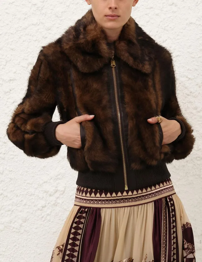 Women Jackets and Coats Zimmermann Illustration Shearling Jacket Chocolate