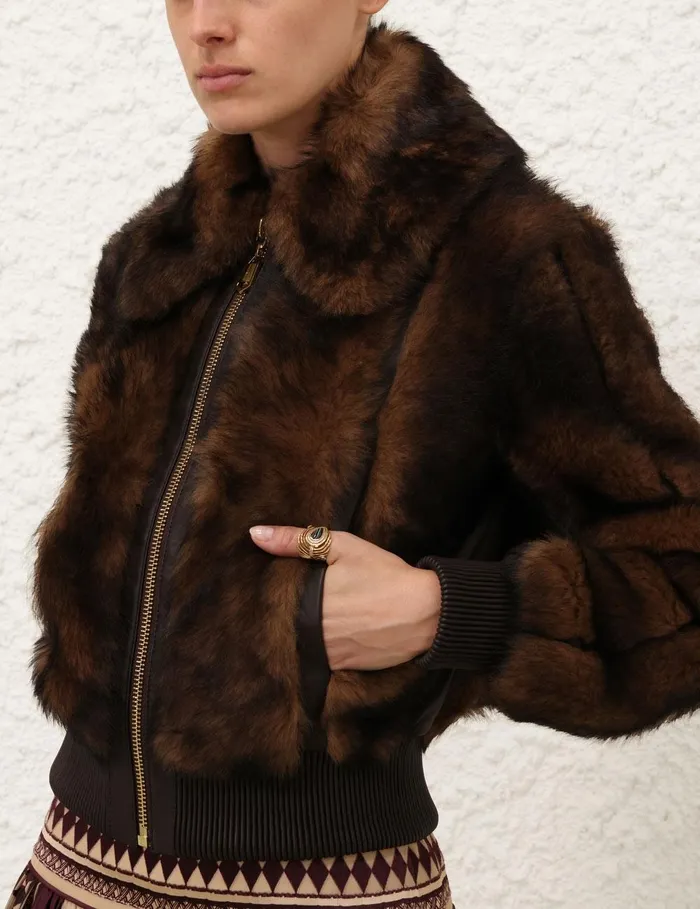 Women Jackets and Coats Zimmermann Illustration Shearling Jacket Chocolate