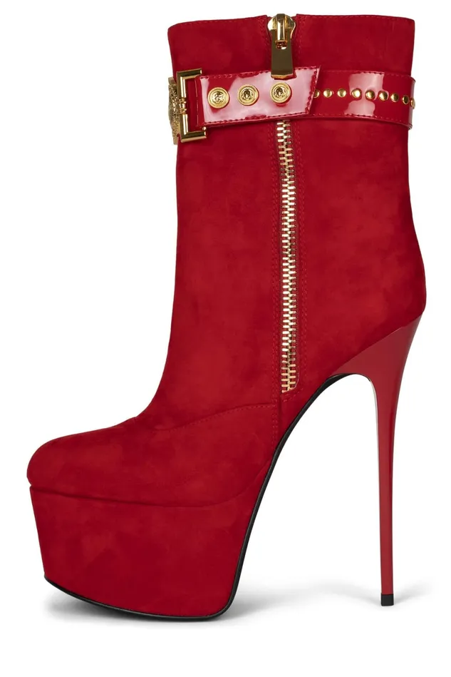 Women Jeffrey Campbell Ankle To Mid LEOLADY Red Suede Gold