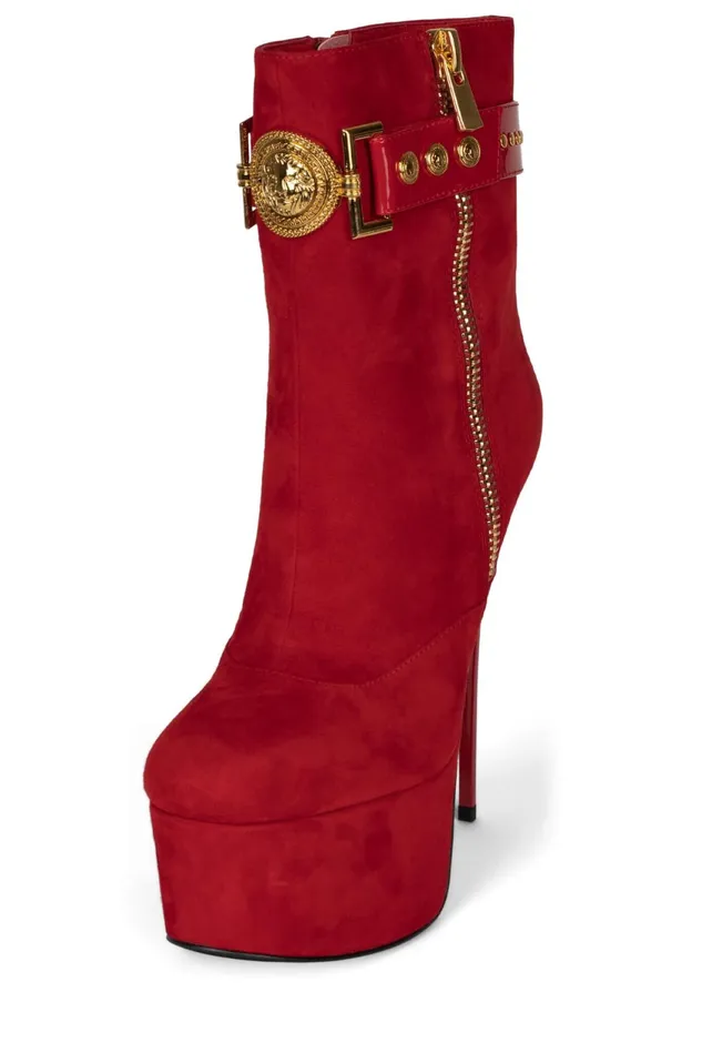 Women Jeffrey Campbell Ankle To Mid LEOLADY Red Suede Gold