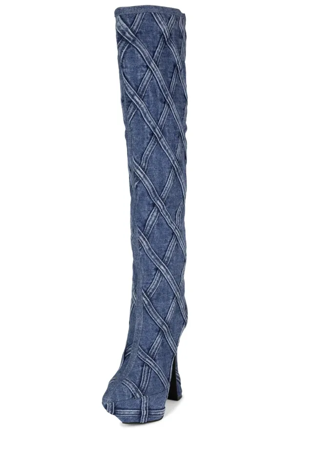 Women Jeffrey Campbell Boot CUTEJEANS Blue Denim Combo