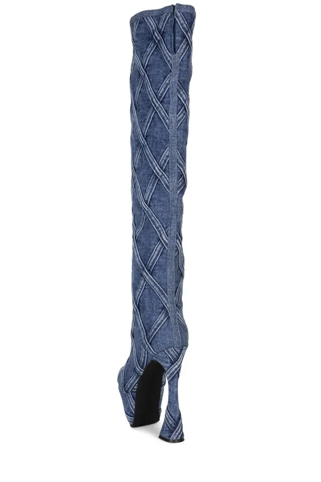 Women Jeffrey Campbell Boot CUTEJEANS Blue Denim Combo