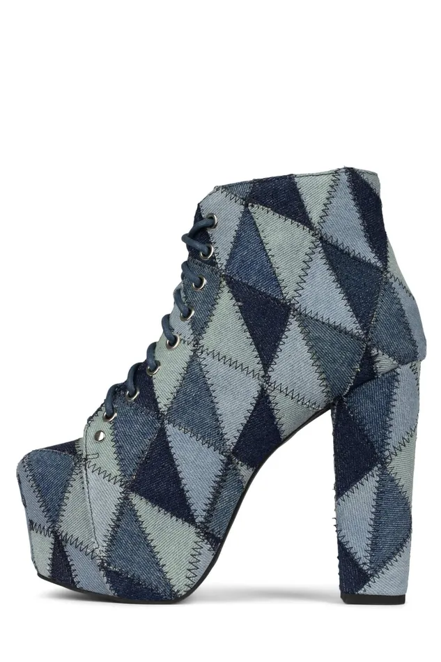 Women Jeffrey Campbell Boot LITAPW Blue Denim Multi