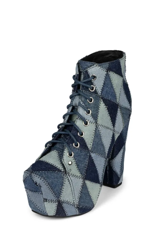 Women Jeffrey Campbell Boot LITAPW Blue Denim Multi