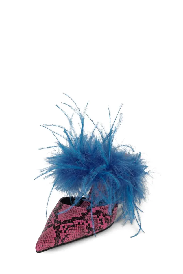 Women Jeffrey Campbell Mule FEATHERING Black White Snake
