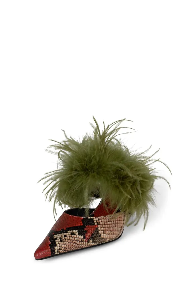 Women Jeffrey Campbell Mule FEATHERING Black White Snake