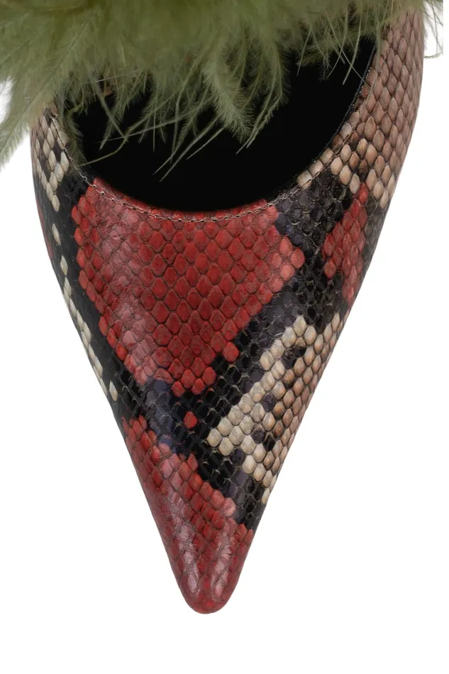 Women Jeffrey Campbell Mule FEATHERING Black White Snake