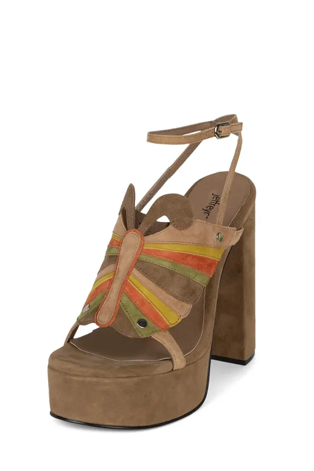 Women Jeffrey Campbell Sandal MONARCHS Brown Yellow Suede Combo