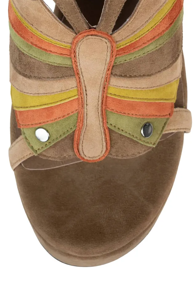 Women Jeffrey Campbell Sandal MONARCHS Brown Yellow Suede Combo