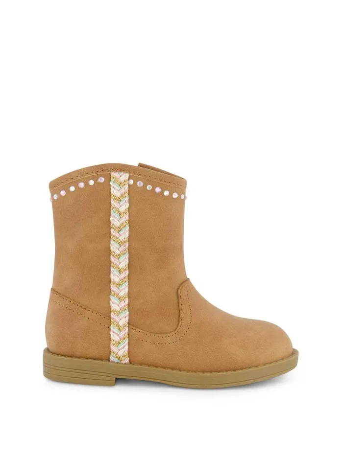 Women Jessica Simpson Kids Toddler Layla Stripe Western Bootie In Cognac