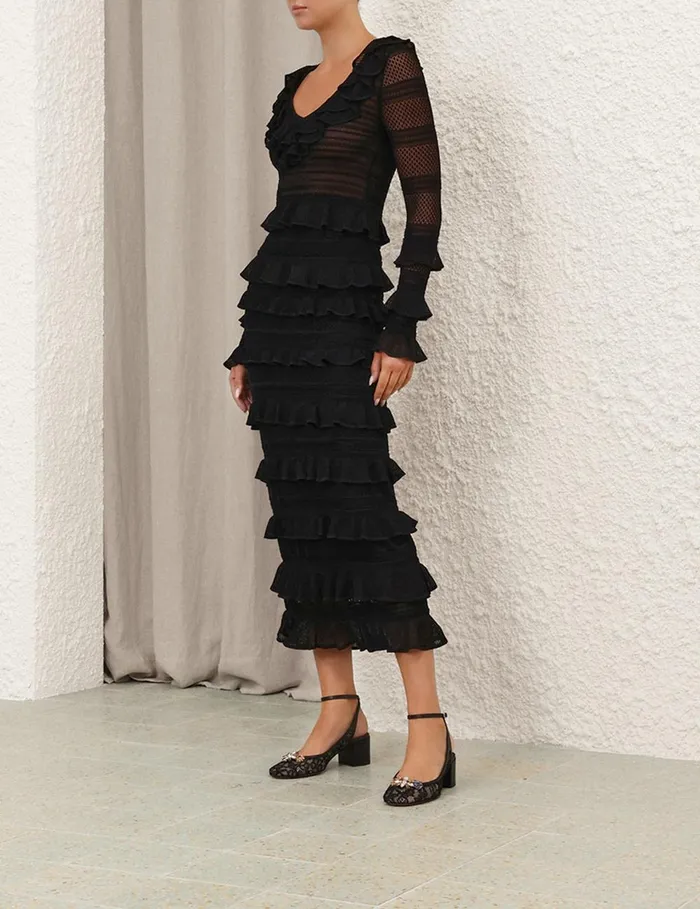 Women Knitwear Zimmermann Crush Frilled VNeck Top Black