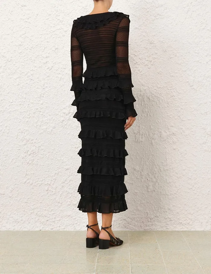 Women Knitwear Zimmermann Crush Frilled VNeck Top Black