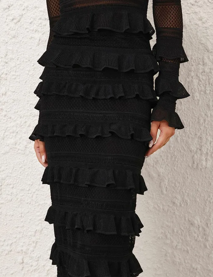Women Knitwear Zimmermann Crush Frilled VNeck Top Black