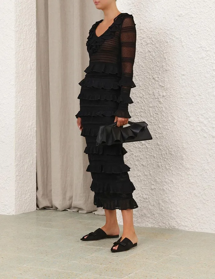 Women Knitwear Zimmermann Crush Frilled VNeck Top Black