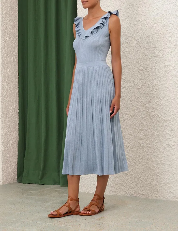 Women Knitwear Zimmermann Waverly Frill VNeck Top Blue Lurex