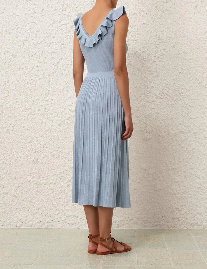 Women Knitwear Zimmermann Waverly Frill VNeck Top Blue Lurex