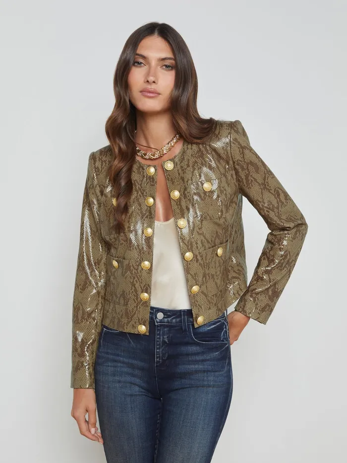 Women L039Agence Blazers and Jackets New Jayde Leather Jacket Dark Tan Leather Snake Women L039Agence Blazers and Jackets New Jayde Leather Jacket Dark Tan Leather Snake