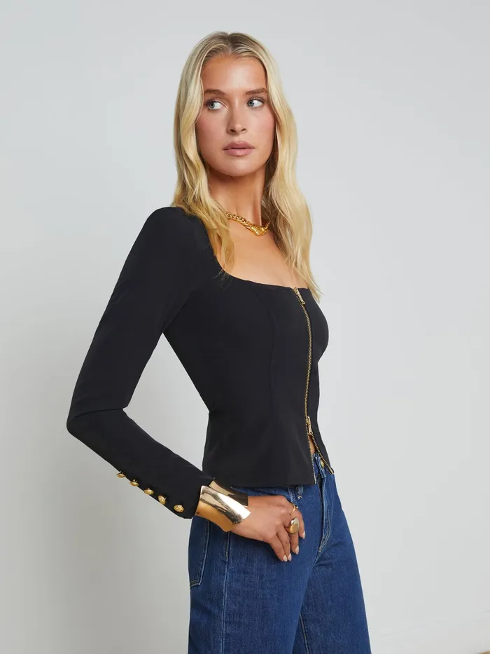 Women L039Agence Blouses and Tops Ainslee ZipFront Top Black Women L039Agence Blouses and Tops Ainslee ZipFront Top Black