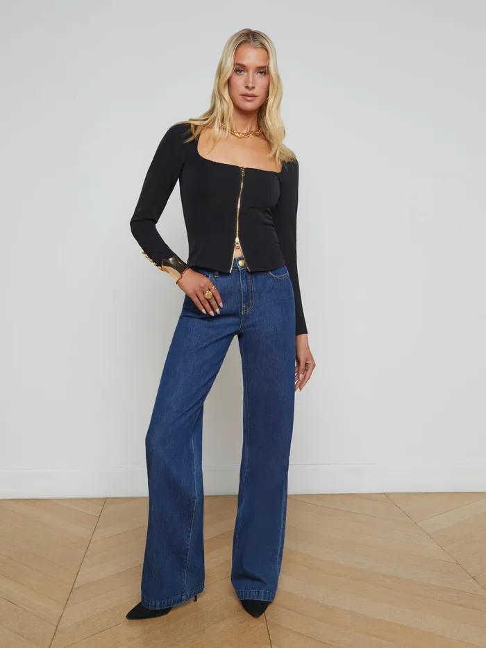 Women L039Agence Blouses and Tops Ainslee ZipFront Top Black Women L039Agence Blouses and Tops Ainslee ZipFront Top Black