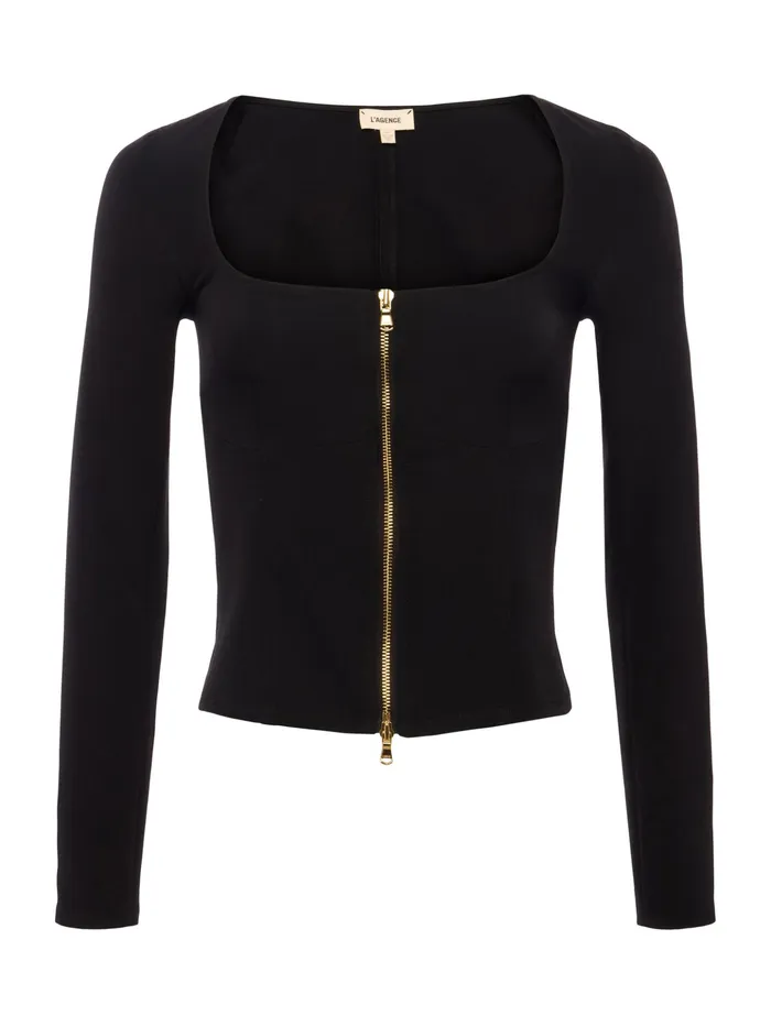 Women L039Agence Blouses and Tops Ainslee ZipFront Top Black Women L039Agence Blouses and Tops Ainslee ZipFront Top Black