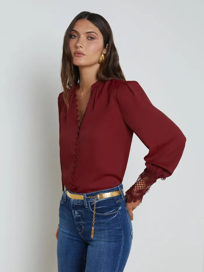 Women L039Agence Blouses and Tops Ava Blouse Syrah Women L039Agence Blouses and Tops Ava Blouse Syrah