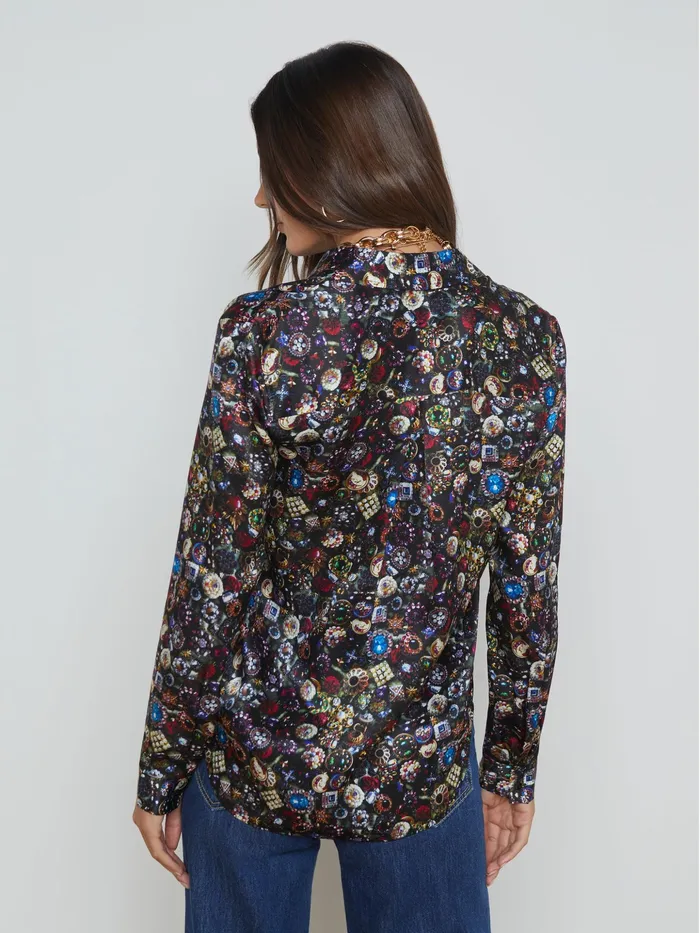 Women L039Agence Blouses and Tops Tyler Silk Blouse Black Multi Vintage Jewels Women L039Agence Blouses and Tops Tyler Silk Blouse Black Multi Vintage Jewels