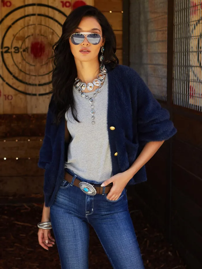 Women L039Agence Knitwear Harriet Cardigan Indigo Women L039Agence Knitwear Harriet Cardigan Indigo