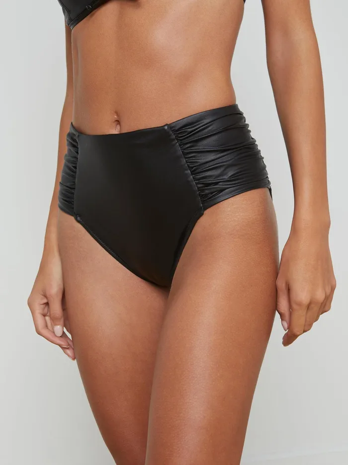 Women L039Agence Swimwear Vanessa Faux Leather Bikini Bottom Black Leather